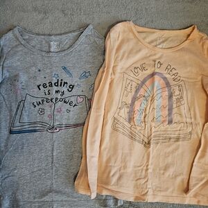 2 Longsleeve Girls Reading Shirts Size 7